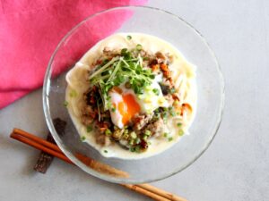茄子と豚肉の豆乳冷やしうどん